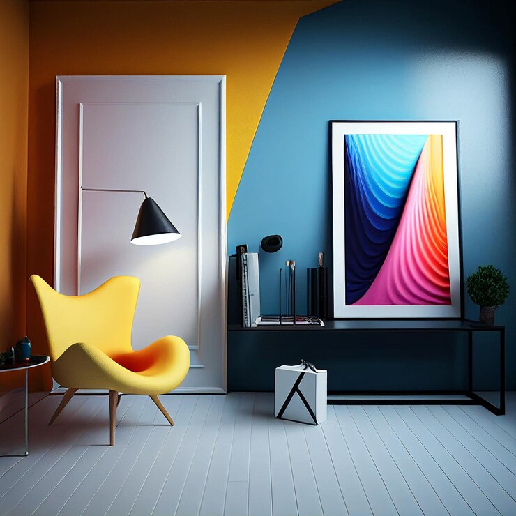 room-with-yellow-chair-black-table-with-painting-it_901003-122550